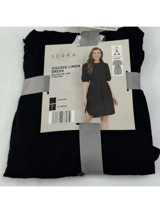 Serra Dresses & Skirts - Serra Black Linen Blend Shirt Dress S 4-6 Puff Sleeve Belted NWT